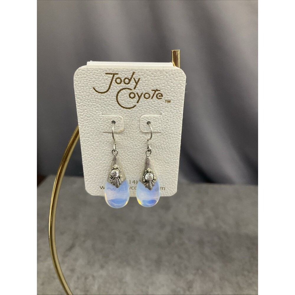 Jody Coyote earrings Silver With Moonstones And Rhinestone Accents